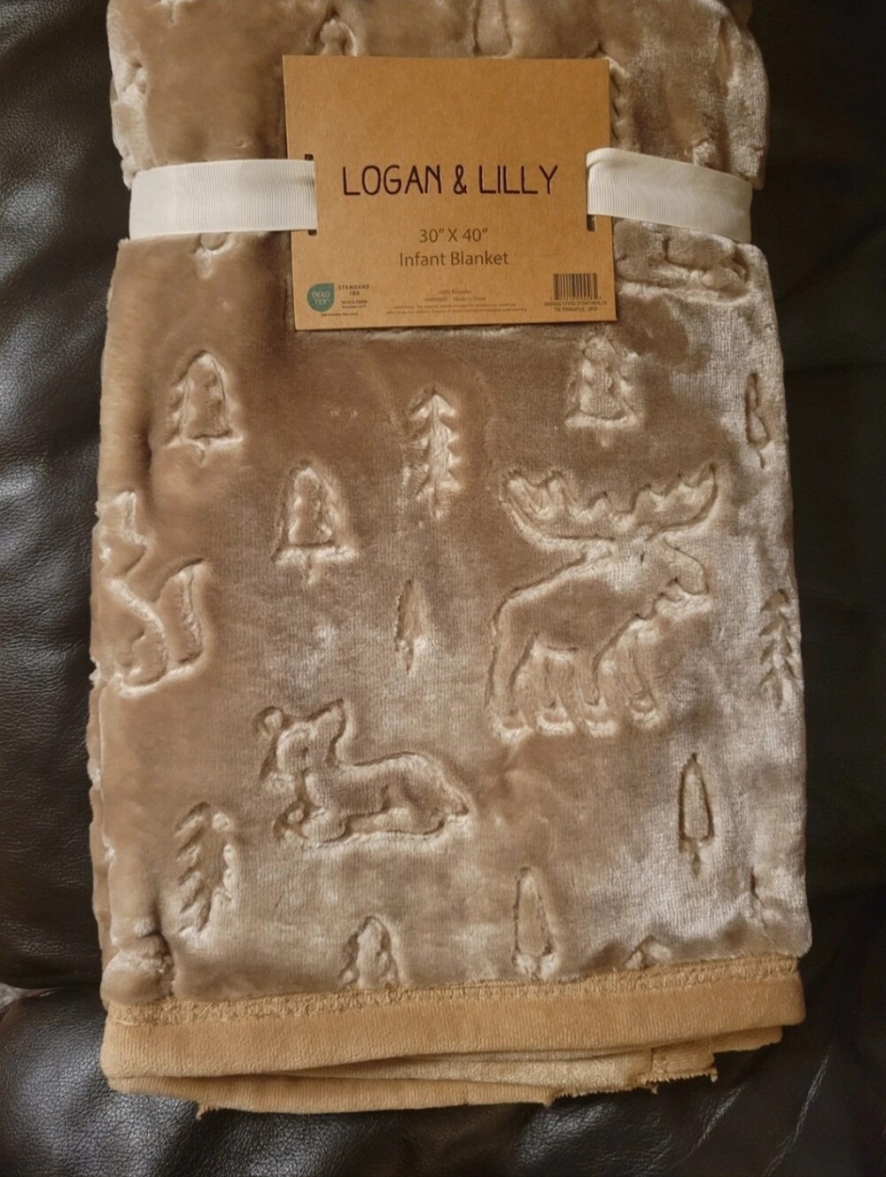 Logan & Lilly - Wilderness Embossed Infant Blanket Brown Moose Trees